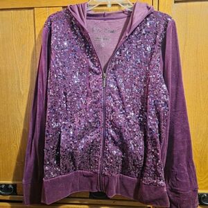 Onque Casuals Women's Wine Velour Hoodie With Sequin Embellished Front Size XL